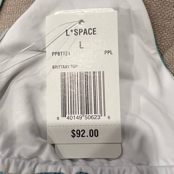 L*Space Brittany Gingham Adjustable Strap Bikini Top in Powder Baby Blue (L) - Picture 8 of 10